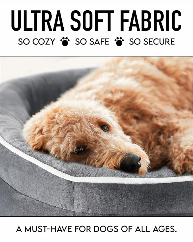 OhGeni Orthopedic Dog Bed for Small Dogs, Dog Couch Design with Egg Foam Support, Removable, Machine Washable Plush Cover and Non-Slip Bottom with Four Sided Bolster Cushion (Gray)