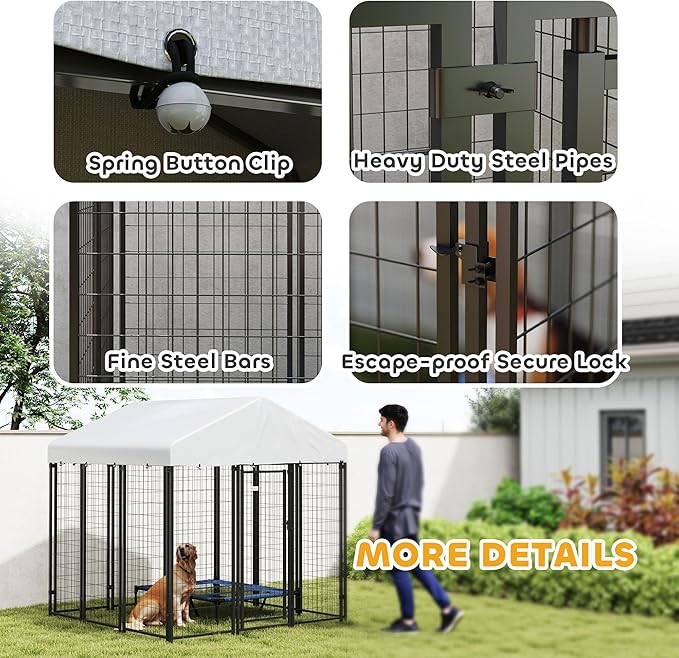 PawHut Outdoor Dog Kennel with Roof, 6' x 6' x 6' Heavy Duty Welded Wire Dog Playpen Enclosure with Escape-Proof Lock, UV-Resistant & Waterproof Cover, for Large Dogs, Silver
