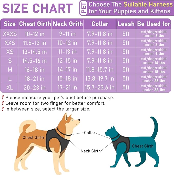 GAMUDA Small Dog Harness Collar and Leash Set, Step in No Chock No Pull Soft Mesh Adjustable Dog Vest Harnesses Plaid Reflective for Dogs Puppy Cats Kitten Rabbit (Purple Flower, XXXS)