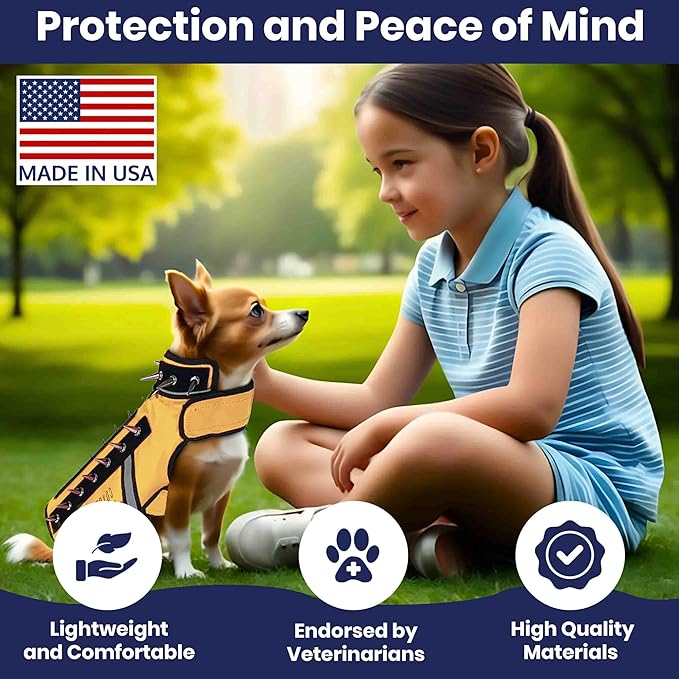 CoyoteVest SpikeVest Dog Harness Vest for Small Dogs, Reflective Dog Vest with Spikes to Shield Your pet from Coyotes, Raptor and Animal Attacks, Anti Hawk Vest, Made in USA (XXS-Yellow)
