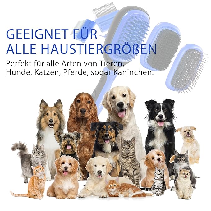Dog Grooming Brush Kit 5-in-1 with Interchangeable Heads – Ideal for Medium & Large Dogs and Cats with Medium to Long Hair – Reduces Shedding, Removes Tangles, and Controls Loose Fur. Blue