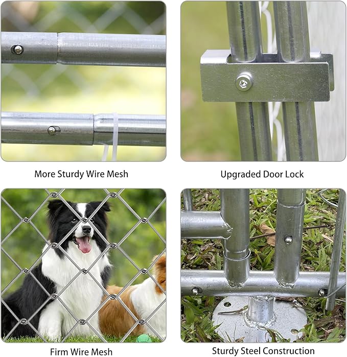 Outdoor Dog Kennel Outside with Waterproof Cover, Large Dog House with Safety Locks Door, Heavy Duty Dog Pens Run Enclosure Cage for Backyard Garden Lawn, 6.6 × 6.6 × 5FT