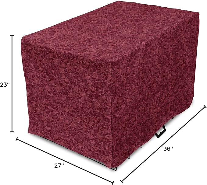 Lunarable Burgundy Dog Crate Cover, Cheerful Nature Inspired Gardening Pattern with Blooming Flowers Ornate Style, Easy to Use Pet Kennel Cover for Medium Large Dogs, 36 Inch, Burgundy Coral