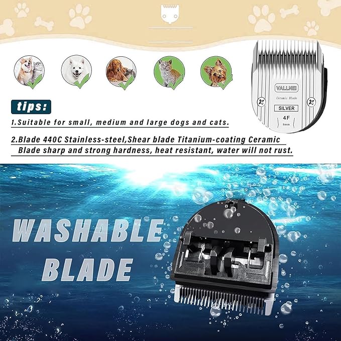 Detachable Adjustable Pet Dog Grooming Clipper 5-in-1 Blade Compatible with WAHL Professional Animal Blade Arco, Bravura, Chromado, Creativa, Figura, and Motion Pet, Dog, and Horse Clippers(4F)