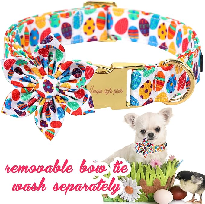 Unique Style Paws Easter Day Dog Collar with Bow Colorful Egg Rabbit Dog Collar Bowtie Bowtie Collar for Large Medium Small Dogs