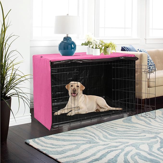 Deblue Heavy-Duty Dog Crate Cover, Privacy Pet Kennel Cover Universal Fits for 24 Inches Wire Cage, Polyester Crate Cover Fit for 1 2 3 Doors Crate (Pink)