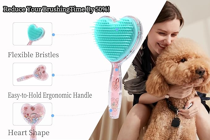 Heart-Shaped Puppy Brush , Soft Dog Brush - Gentle Grooming Brush for Small Dogs, Perfect for Yorkie, Shih Tzu, Maltipoo ,Dog Hair Remover Brush (Fluorescent color)