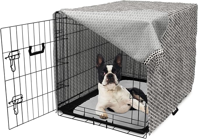 Lunarable Abstract Dog Crate Cover, Monochrome Grunge Pattern with Modern Round Shapes Print, Easy to Use Pet Kennel Cover for Small Dogs Puppies Kittens, 22 Inch, Grey Charcoal