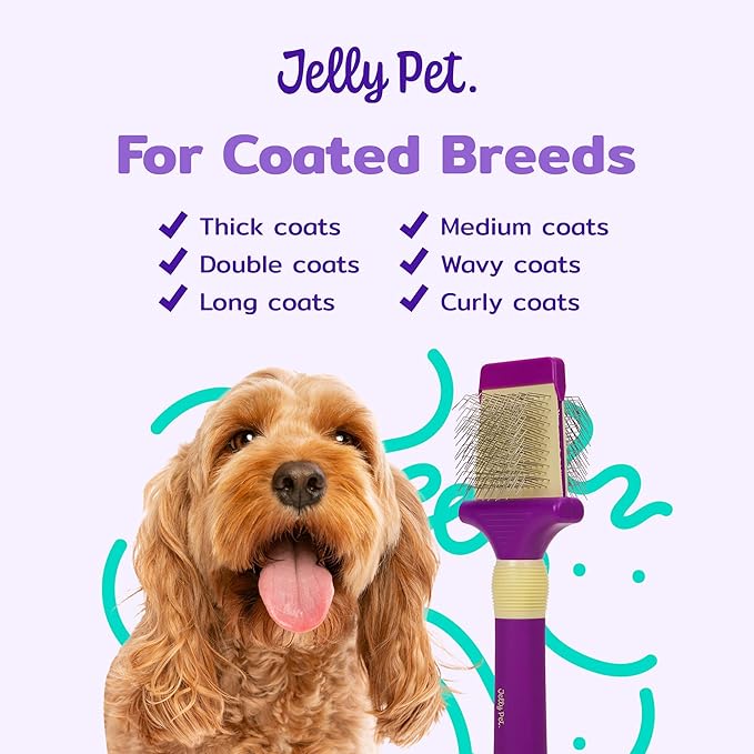 Jelly Pet Double Sided Dog Slicker Brush, Longer Pins, Flexible Head, Fine/Coarse Sides, Removes Unwanted Tangles, Medium, Pink