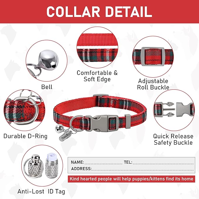 GAMUDA Small Dog Harness Collar and Leash Set, Step in No Chock No Pull Soft Mesh Adjustable Dog Vest Harnesses Plaid Reflective for Dogs Puppy Cats Kitten Rabbit (Red, XXS)
