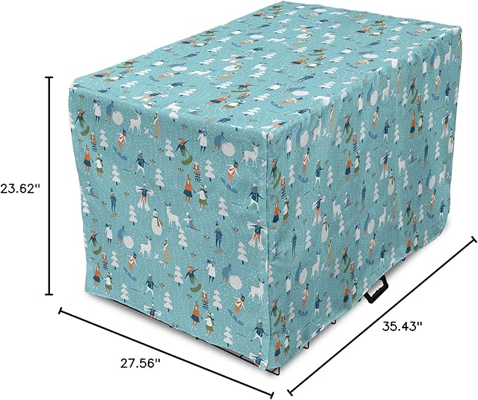 Lunarable Christmas Dog Crate Cover, Winter Games Theme Pattern with Snowman Trees Snowboard Reindeer and Adults, Easy to Use Pet Kennel Cover for Medium Large Dogs, 36 Inch, Multicolor