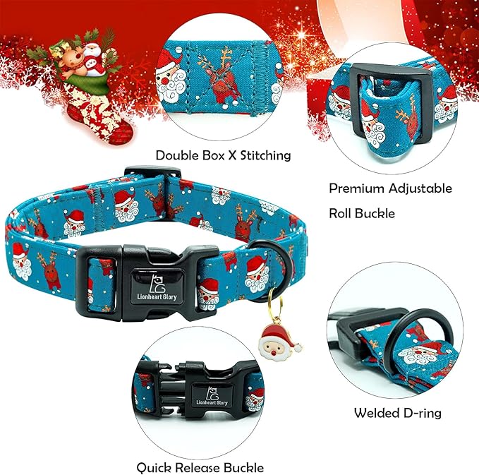Lionheart glory Christmas Dog Collar, Blue Christmas Santa Deer Dogs Collar Adjustable Soft Comfortable Collars for Small Dogs Girl or Boy Pet Gift Fall Cute Collar