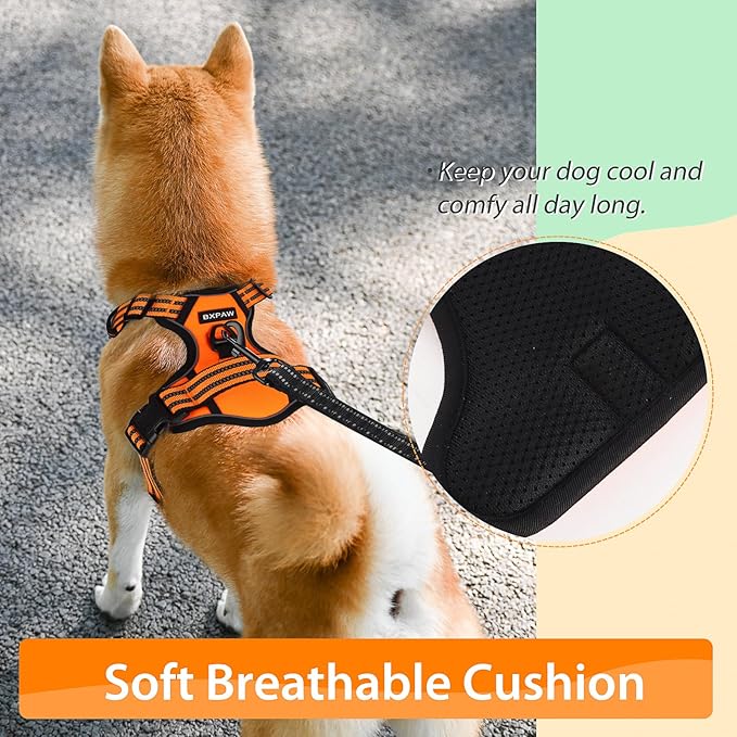 Dog Harness,No Pull Pet Harness Adjustable Reflective Pet Harness Easy Control Handle for Small to Large Dogs Soft Padded Puppy Vest (Orange, Small)