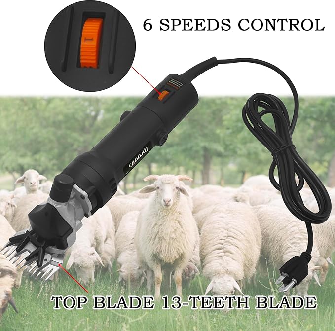 Sheep Shears, 750W Professional Electric Sheep Clippers with 6 Speed, Farm Livestock Clippers Kit Suitable for Thick Coat Animals (Comes with Spare Blades)