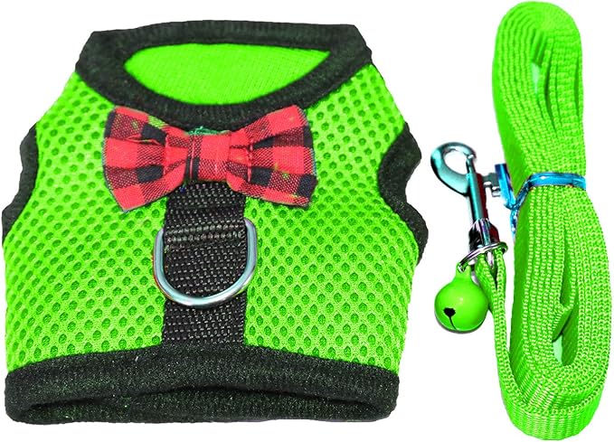Rypet Small Animal Harness and Leash - Soft Mesh Small Pet Harness with Safe Bell, No Pull Comfort Padded Vest for Small Pet Green S