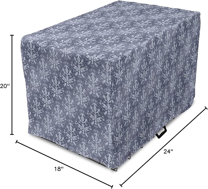 Lunarable Damask Dog Crate Cover, Medieval Repetitive Pattern with Flourish Ornaments, Easy to Use Pet Kennel Cover for Cats & Medium Dogs, 24 Inch, Purpleblue Ceil Blue