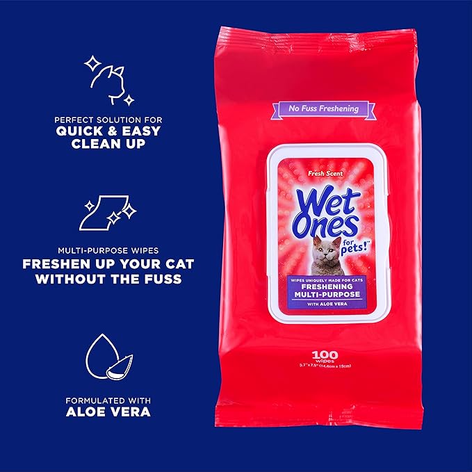 Wet Ones for Pets Freshening Multipurpose Wipes for Cats with Aloe Vera | Easy to Use Cat Cleaning Wipes, Freshening Cat Grooming Wipes for Pet Grooming in Fresh Scent (Pack of 1,100 Count Total)