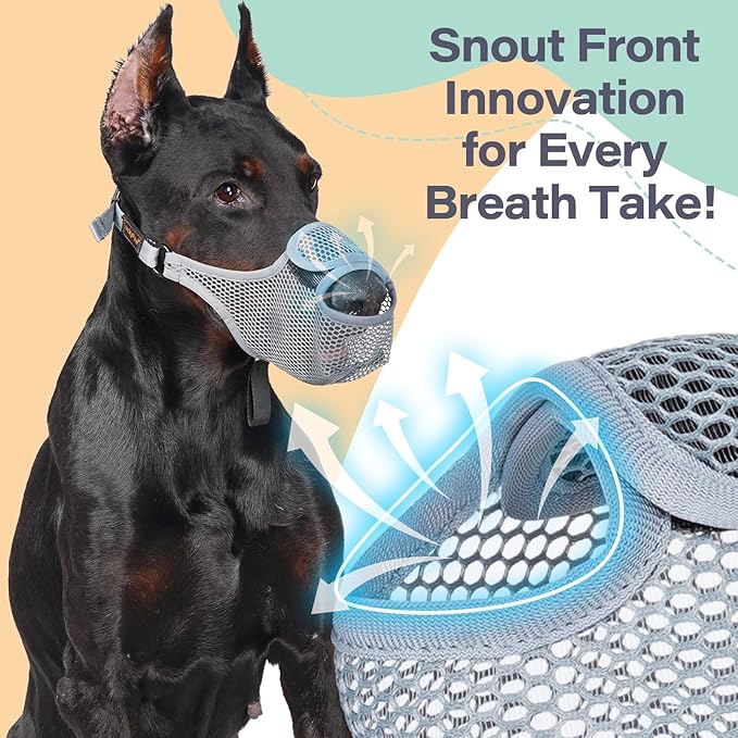LUCKYPAW Dog Muzzle for Large Medium Small Dogs, Mesh Muzzle for Dog to Prevent Biting Chewing Licking Eating, Soft Dog Muzzle with Front Opening Design for Drinking Panting (Grey, XL)