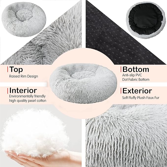 nononfish Dog Beds for Medium Dogs Washable,28 inches Gray Calming and Anti Anxiety Fits up to 45 lbs Pets Beds for Medium Dog.