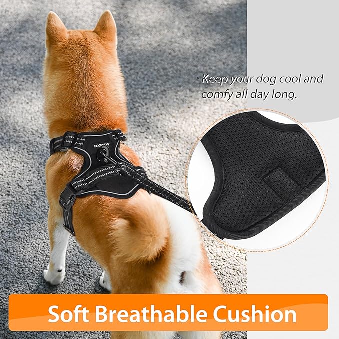 Dog Harness,No Pull Pet Harness Adjustable Reflective Pet Harness Easy Control Handle for Small to Large Dogs Soft Padded Puppy Vest (Black, Medium)