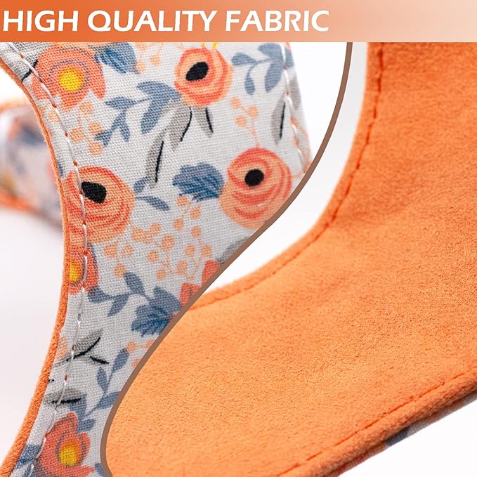 No Pull Small Dog Harness and Leash Set, Soft Adjustable Floral Puppy Dog Harness Vest for Extra Small-Medium Pet Dogs and Cat, Orange Flower, Medium