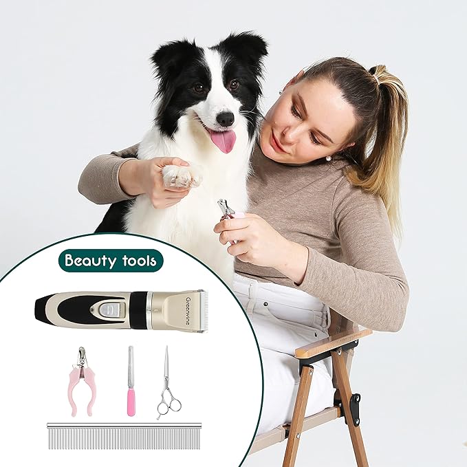 Dog Shaver Clippers, Professional Pet Hair Trimmer, Rechargeable, Low Noise, Includes Comb Guides, Scissors, Nail Kit, Suitable for Dogs, Cats & Other Pets