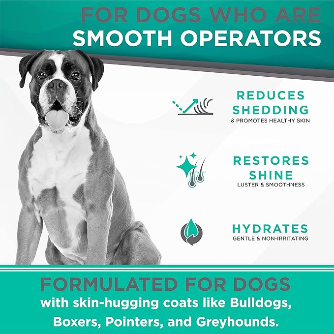 TropiClean Perfect Fur Deshedding Dog Shampoo for Breeds with Smooth Coats like Boxers, Bulldogs, Pointers, and Greyhounds, Natural Moisturizing Shampoo for Dry Flaky Skin, Puppy Safe, 16oz.