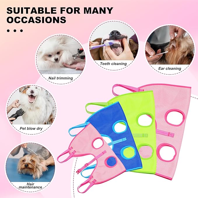 Dog Grooming Hammock - Adjustable Pet Grooming Hammock for Cats& Dogs, Breathable Dog Hanging Sling Holder with Nail Clippers& Nail File (Pink, Medium)