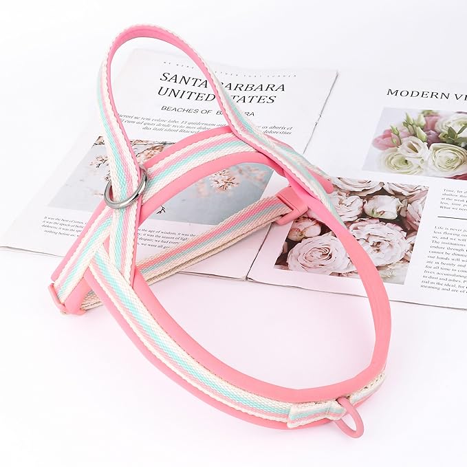 Beirui No Pull Dog Harness for Small Medium Dogs Puppies, Soft Neoprene Quick Fit Harness with Durable Front Clip & Back Clip, Lightweight Easy for Daily Walking (Striped Pink,XS)