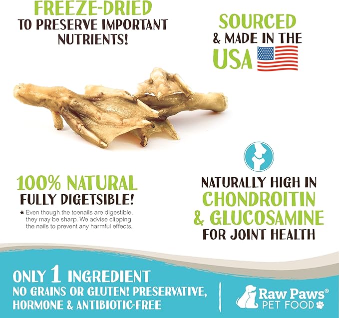 Raw Paws Freeze Dried Duck Feet for Dogs (10 Pack) - Made in USA Fully Digestible Dog Chew- Single Ingredient Dog Treats - Freeze Dried Duck Feet for Dogs - Duck Feet Dog Treat - Duck Treats for Dogs