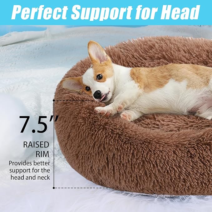 HYQ Small Dog Bed, Cat Beds for Indoor Cats, Pet Beds for Small Dogs, Fluffy Faux Fur Plush Small Dog Bed, Washable Puppy Bed with Anti-Slip Bottom, Dog Bed Small Size Dog (Khaki, 20 Inch)