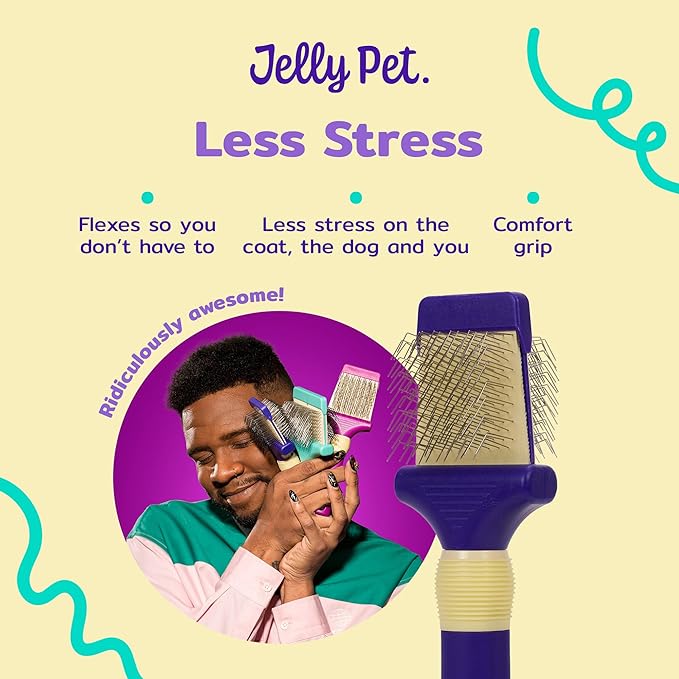 Jelly Pet Double Sided Dog Slicker Brush, Longer Pins, Flexible Head, Fine/Coarse Sides, Removes Unwanted Tangles, Small, Purple
