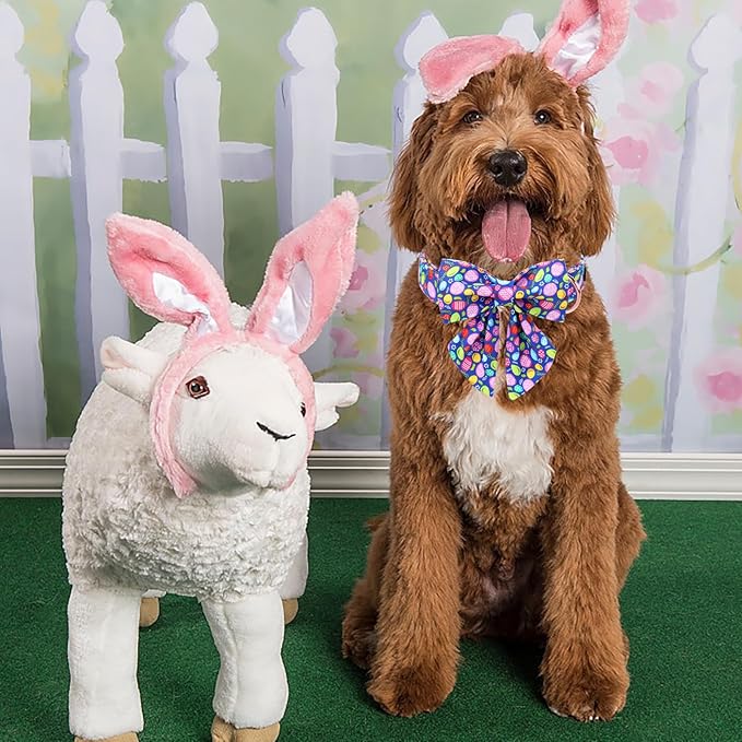 Unique Style Paws Easter Day Dog Collar with Bow Colorful Egg Rabbit Dog Collar Bowtie Bowtie Collar for Large Medium Small Dogs