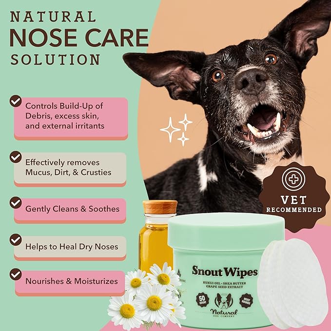 Natural Dog Snout Wipes, 50 Count - Snout Dog Wipes for Cleaning and Soothing, Natural, Non-Toxic Dog Care Products, Kukui Oil Infused, Snout Soother Wipes, Nourishing and Moisturizing Wipes for Dogs