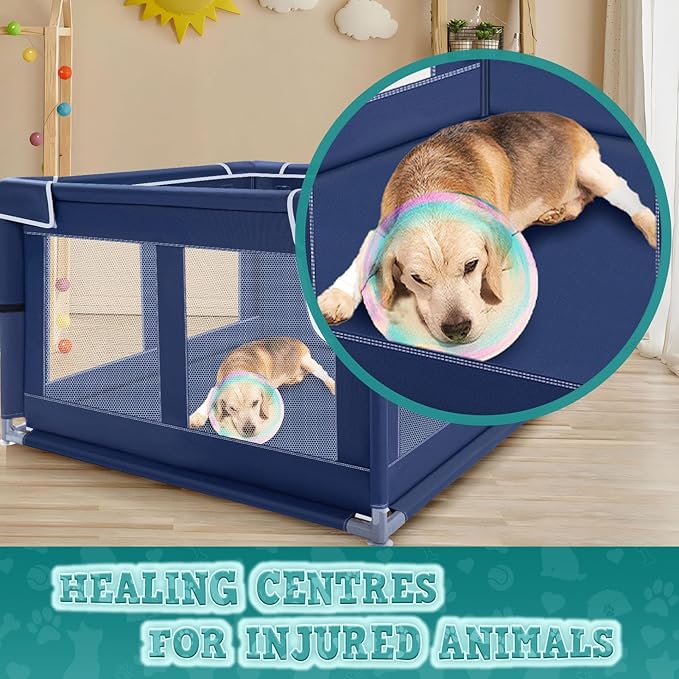 42x42x25.6 Inches Puppy Playpen with Gate, Dog Playpen for Puppies or Small Dogs, DogFence Pet Playpen for Indoor & Outdoor, Sturdy Safety DogPen with Thickened Fabric, High-Strength Nylon Wire Mesh