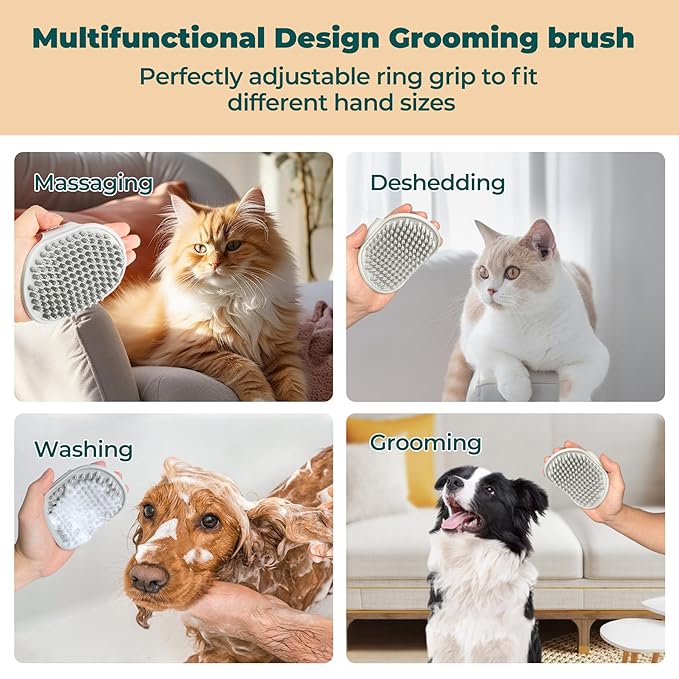 Tiny Hugs 4-in-1 Grooming Tool: Self-Cleaning Brush for Detangling Pet Fur, Steam Feature, and Bath Supplies