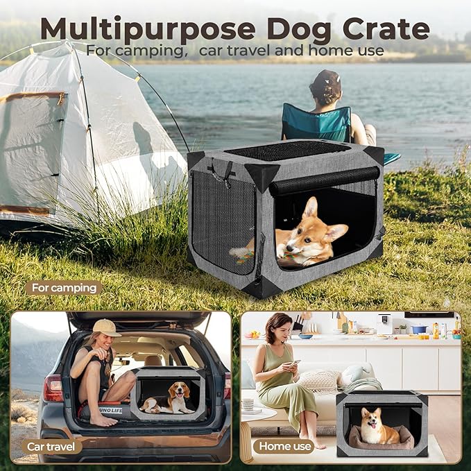 Dog Crates,Collapsible Soft Travel Crate for Medium Dogs (3 Year Warranty), Indoor & Outdoor Portable Pet Kennel with Chew Proof Mesh Door (30" L x 21" W x 21" H, Dark Gray) 