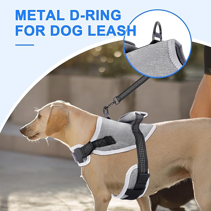 Reflective Tactical Vest Harness, Heavy-Duty for Large Dogs, Adjustable with Handle, Ideal for Training, Hunting, Walking - Grey, Medium.