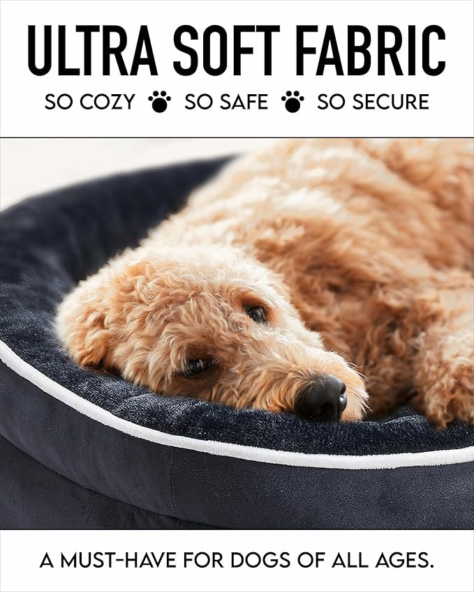 OhGeni Orthopedic Dog Bed for Large Dogs, Dog Couch Design with Egg Foam Support, Removable, Machine Washable Plush Cover and Non-Slip Bottom with Four Sided Bolster Cushion (Black)