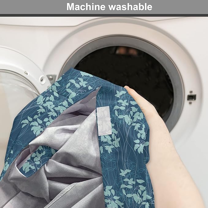 Lunarable Blue Floral Dog Crate Cover, Abstract Leaves and Outlines Rural Field Garden Foliage Art, Easy to Use Pet Kennel Cover for Small Dogs Puppies Kittens, 22 Inch, Green Night