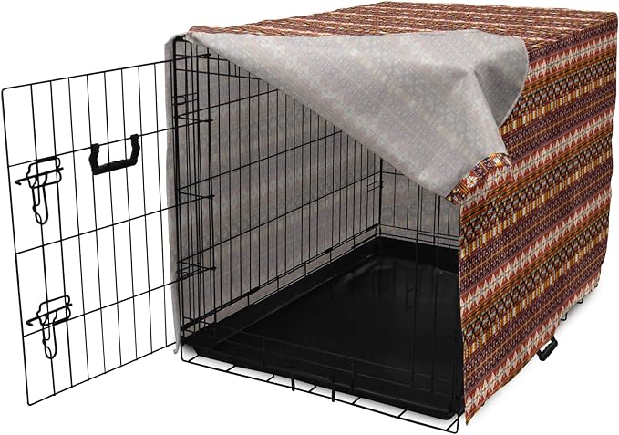 Lunarable Aztec Dog Crate Cover, Ornate Rich Motifs in Autumn Colors Geometric and Floral Design Old Tribal, Easy to Use Pet Kennel Cover for Medium Large Dogs, 48 Inch, Orange Yellow Blue