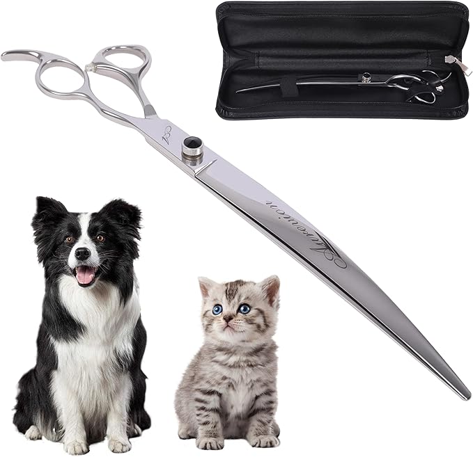 Professional Metal 10 In Curved Grooming Scissors for Dogs & Cats,30-Degree Curves Shears,Easy Hair Cutting for Pets at Home,Sharp and Comfortable Stainless Steel Clippers for Dog Trimming Face,Paws