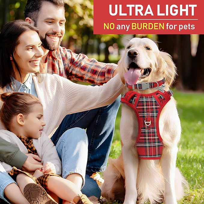 GAMUDA Dog Harness Collar and Leash Set, Dog Harness, No Chock No Pull Adjustable Vest Harnesses Plaid Reflective for Medium Dog, Cat, Small Horse, Small Bull and Pig (Red, XS)