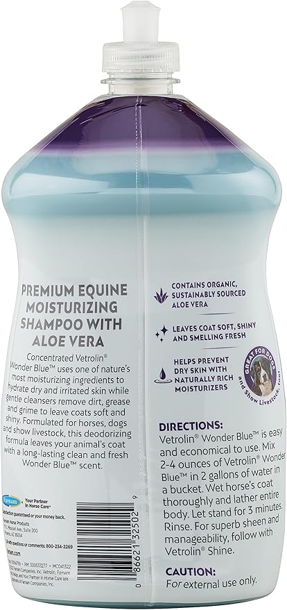 Farnam Vetrolin Wonder Blue Gentle Moisturizing Shampoo for Horses, Livestock and Dogs Blue 32