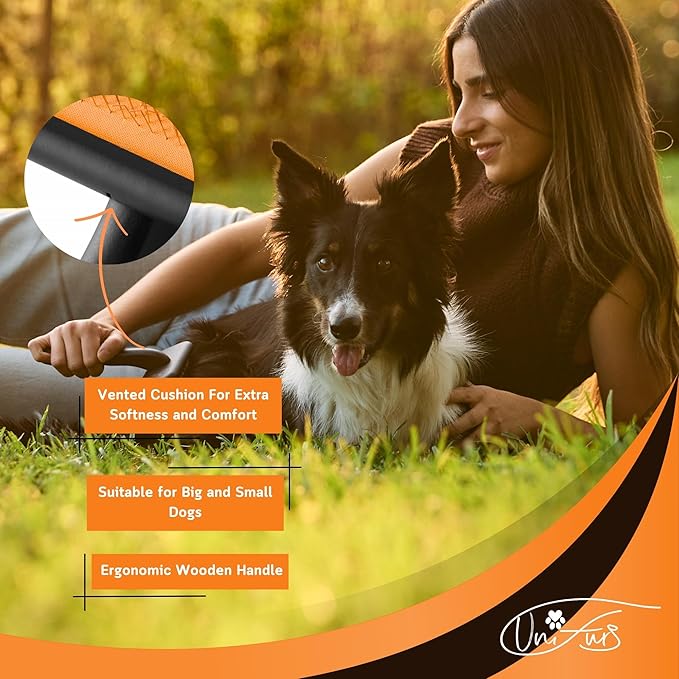 Black Dog Slicker Brush for Shedding & Grooming | Fluff & Volumize | Soft Bristles & Vented Cushion | Matt Rubberized Paint | Grippy Handle | Dog & Cat Brush | Wire Brush | Orange Details