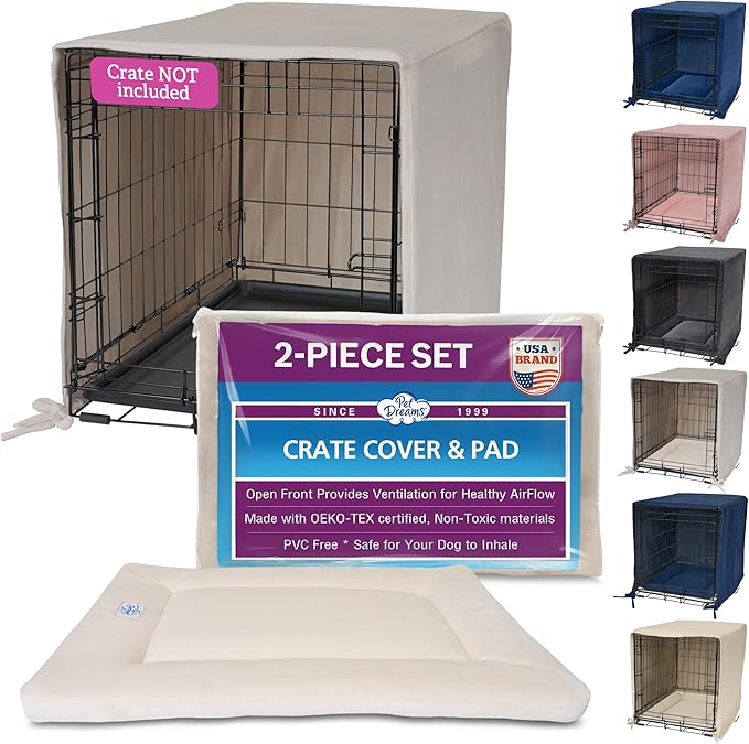 Pet Dreams Dog Crate Cover & Mat- Breathable Non-Toxic Kennel Topper for Single-Door Crates, Fits iCrate Dog Cages 18, 24, 30, 36, 42, 48 Inches (Ivory, Medium, 30โ)