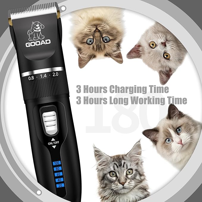Cat Clippers for Matted Hair, Cat Grooming Kit, Cordless Cat Shaver for Long Hair, Low Noise Paw Trimmer, Cat Hair Trimmer for Grooming,Quiet Pet Hair Clippers Tools for Cats Dogs (Black)
