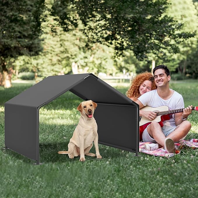 Dog Shade Shelter Outdoor, 4'x4'x3' Extra Large Dog Tent Outdoor, Dog Shade for Outside with Waterproof Roof, Grey Sun Rain Cover for Pet Cat Goat Pig Small Animals and Livestock
