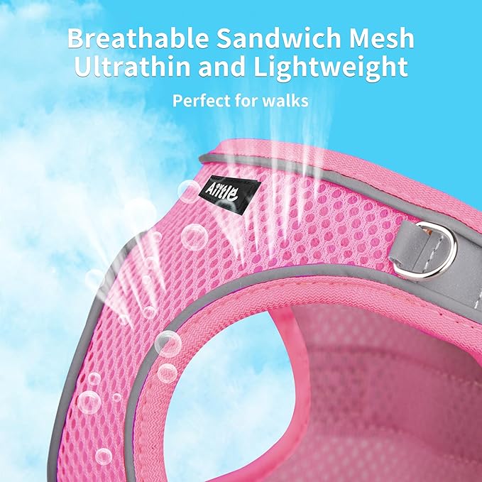 AIITLE Easy Walk Dog Harness and Leash Set - Pet Supply No Pull, Step in Adjustable Dog Harness with Padded Vest for Spring, Dog Harness No Choke Over, Easy to Put on Medium Dogs Pure Pink L