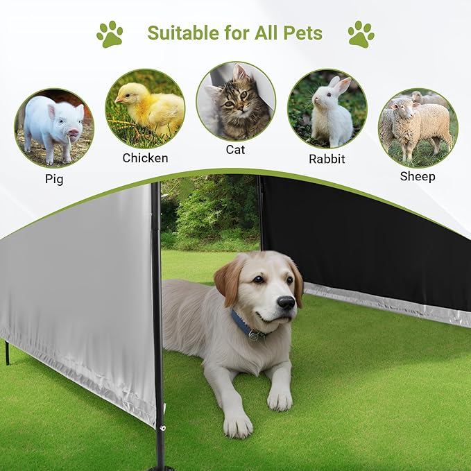 Dog Shade Shelter, 4'x4'x3.2' Metal Outdoor Dog Tent w/Ground Nails, Waterproof Pet Canopy Shelter for Outside, Pet House for Dogs, Cats, Small Animals and Livestock, Grey